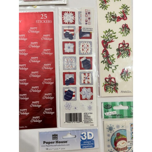 Christmas Stickers Rub Ons Die Cuts Buttons Snowman Winter Lot of 16 NEW - Picture 7 of 13